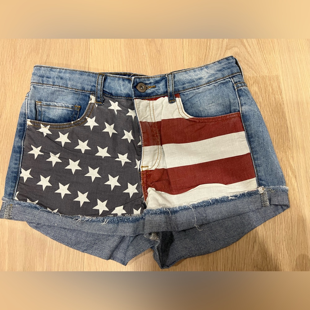 American flag denim shorts